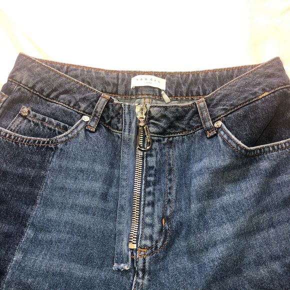 Sandro Paris Crop Patchwork denim Jeans Exposed Zipper Size 38 EU - Picture 10 of 11